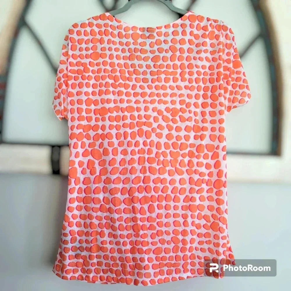 *NWT* rafaella studio Guava Spotted Ruched Ruffle Blouse Size Large - Picture 2 of 7
